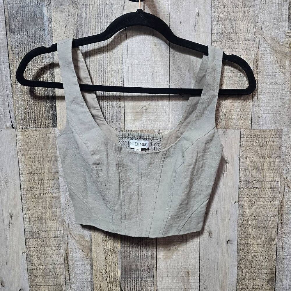 Intermix Beige Smocked Corser Bustier Crop Top 00 Designer Luxury